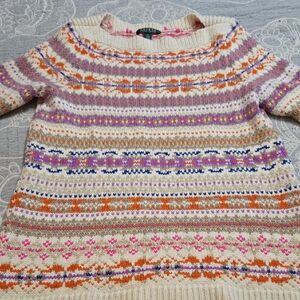 Ralph Lauren Cream and Orange Cowl Neck Sweater